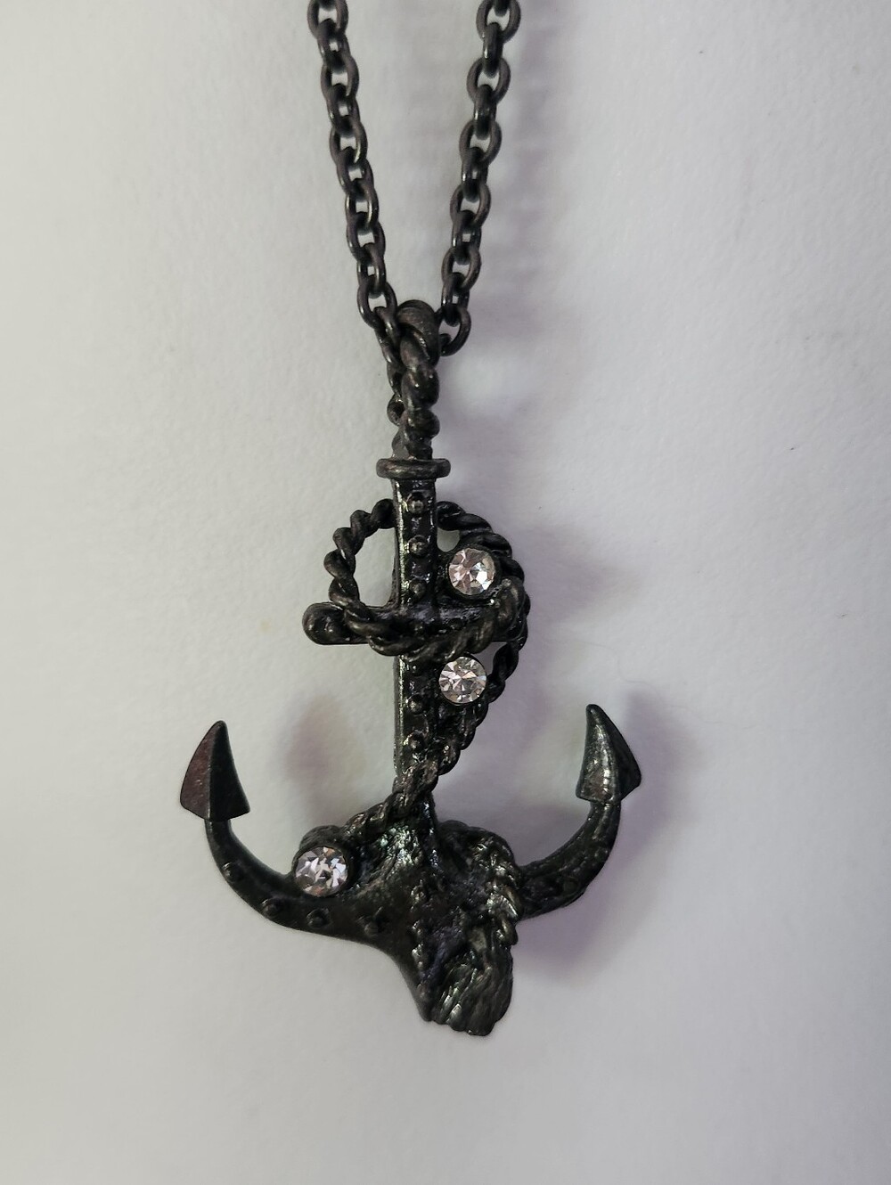 American Eagle Outfitters Black Anchor Pendant Necklace with Rhinestones